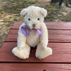 Macys Gund Teddy Bear White with purple ribbon